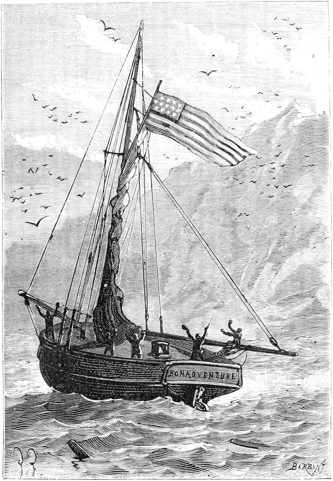 “On 10 October the boat was launched.” Engraving by Jules Férat, volume 2